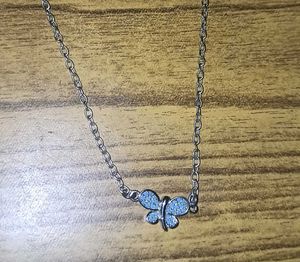 Butterfly Pendant Chain, Micro Plated Blue Stone