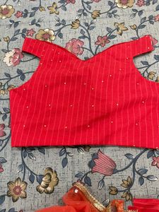 🔥 Carrot colour off shoulder lahenga 🔥