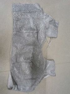 White Colour Shinny Blouse Festive Wear