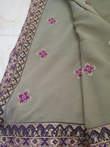 Elegant Mehendi Green Saree with fancy Blouse