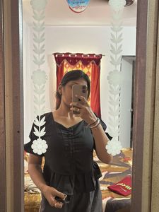 Black Ruffled Pull Up String Crop Top