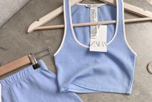 Zara Blue Crop Top & Shorts Set