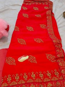Red Embellished Saree