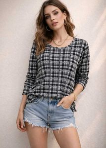 🎀Gray Plaid Long Sleeve Top E