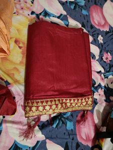 New Maroon Saree with Designer Blouse Piece