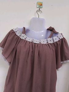 Peach Off-Shoulder Top with Lace Trim