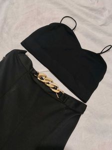 Black Crop Top &amp; Chain Pants Set