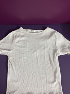Casual White Ribbed Short Sleeve Top
