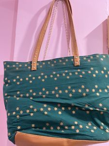 Green &amp; Gold Tote Bag with Pouch