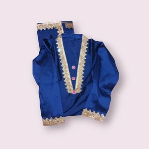 Free Gift Available V-Neck Blue Pakistani Kurta