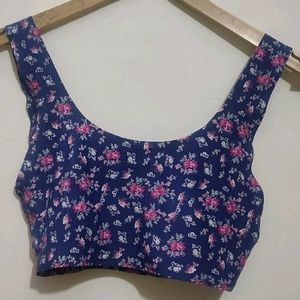Navy Blue Sports Bra Pink Floral Print For 32D