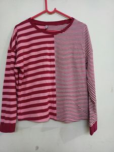 Teamsprit Tshirt Top , Striped Panelled Drop Shoul