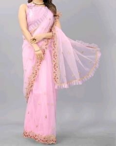 Elegant Pink Net Saree