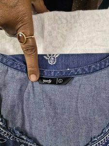 Embroidered Denim Kurta