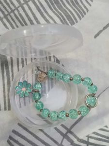 Mint Green Beaded Bracelet with Flower Charm
