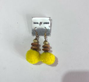 Sunny Yellow Pompom Drop Earrings - Boho C