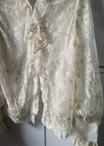 Cream and golden net Top