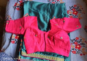 Teal and Pink Embroidered Saree