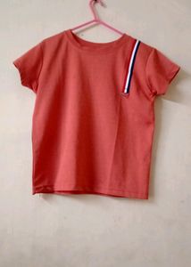 Salmon Tee with Stripe Detail