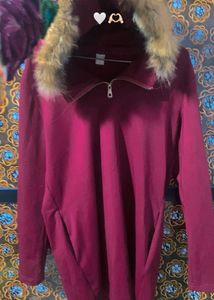Offer,Faux Fur Trim Hoodie