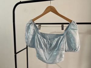 Na-kd Powder Blue Tie Knot Satin Top