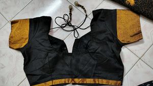 Black and Golden Saree with stitched blouse