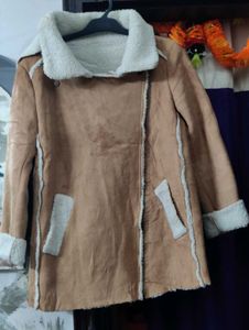 Korean Shearling Trim Faux Suede Jacket