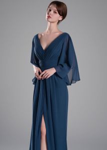 Flowing Chiffon Sleeves Ruched Dres