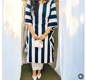 Striped Navy & White Kaftan Kurta Set
