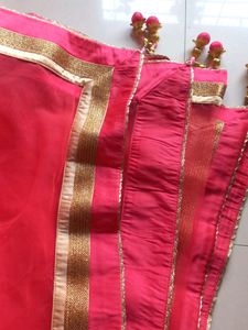 Heavy Net Dupatta With 4 Side Lace And Hangings