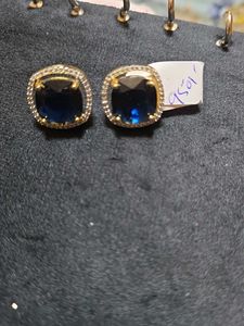 Blue Square Zircona Studs