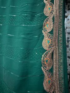 Dark Green Saree Without Blouse