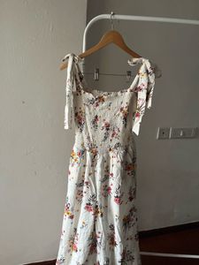 Floral White Cotton High-waisted Jumpsuit