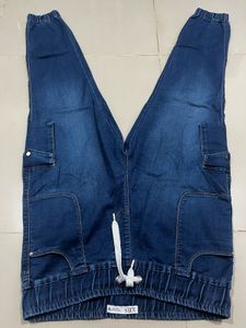 Blue Denim Cargo Joggers