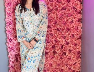 Embroidered Chikankari Printed Mulmul Straigh