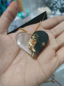 Resin Heart Pendant - Chain Aesthetic Black Gold