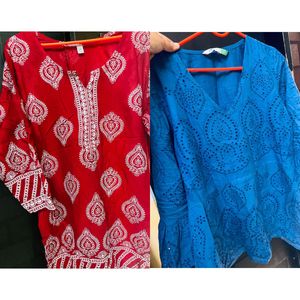 Beautiful Red Blue Kurti Combo