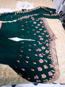 Green work Embroidered gharara set