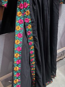 Side Cut Floral Embroidered Black Kurta