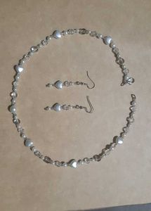 Heart & Crystal Beaded Necklace Earring Set