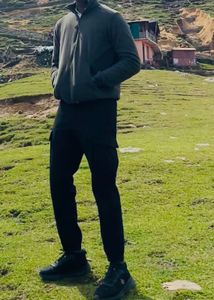 Men's olive green Jacket & Black Pants Outfit