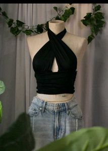 Zara Black Crisscross Halter Top