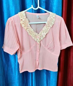 Pink Lace Trim Top