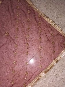 Bridal Maroon &amp; Gold Embroidered Dupatta
