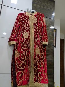 Red &amp; Gold Embroidered Velvet Coat