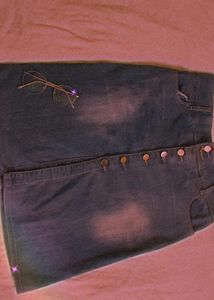 Slit Denim A Line Skirt