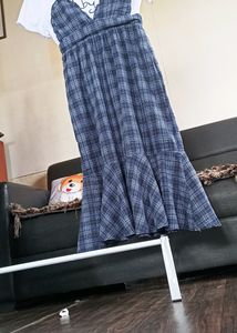 Checked Flare Dress With T Shirt Attached