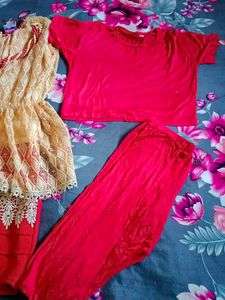 Girls&#39; Party Dress - Red &amp; Beige