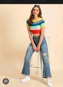 Stylish Striped Crop Top & Jeans🌈🌼