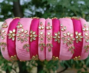 Pink &amp; Magenta Silk Thread Bangles